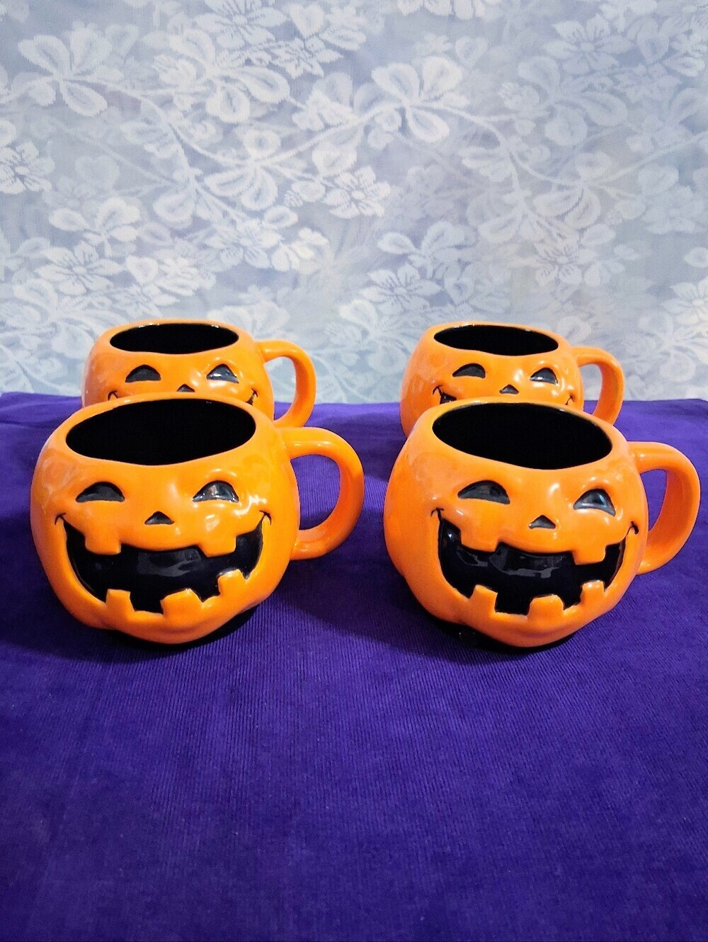 Retro Target Halloween 2008 Pumpkin Mug Set of 4 Jack O Lantern Rare